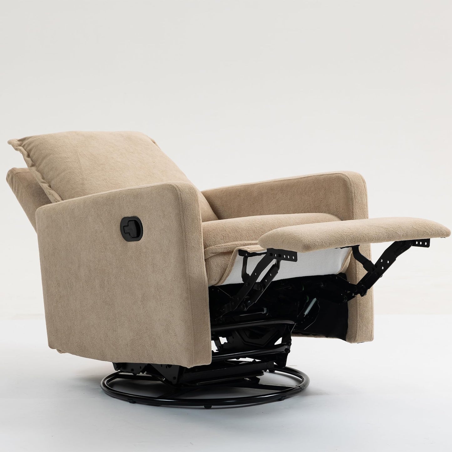 ERYE Modern Manual Reclining Chair Lovely Swivel Glider Rocker Chair for Living Room Bedroom Studio, Manual Recliner Armchair 360° Swivel Boucle Upholstered Nursery Armchair