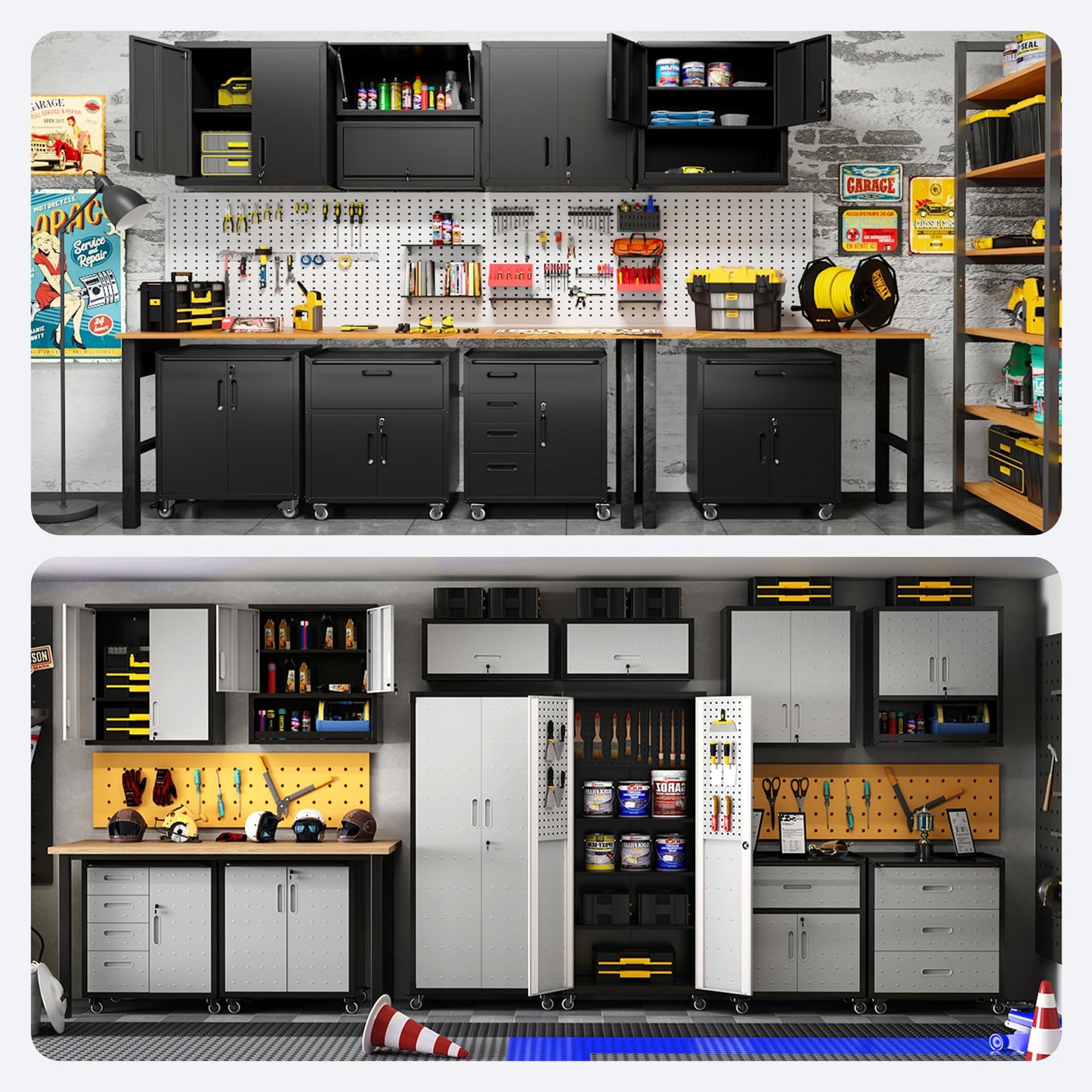 3-Pack Garage Tool Cabinet,Heavy Duty Steel Garage Storage System with Lockable Doors & Adjustable Shelves,Wall Mount Tool Cabinet Set for Workshop Organization,Black