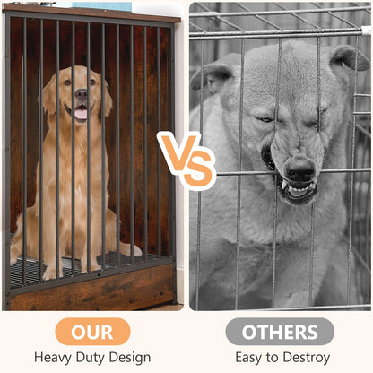 Rovibek 75" Dog Crate Furniture for 2 Dogs, Wooden Extra Large Double Dog Cage Furniture, Decorative Dog Kennels with Double Doors, Indoor Dog Crate TV Stand for Large Dogs, Brown