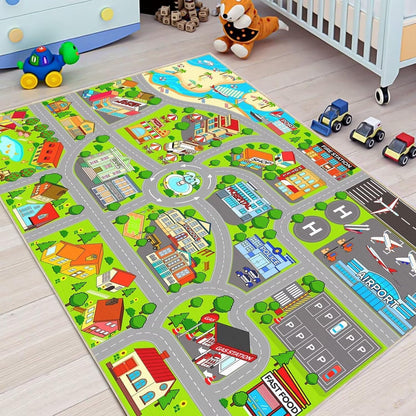 Auetwyona 3' 5' Boys Car Rugs for Kids Toy Cars,CityLife Airport & City Road Rug for Playroom Car Track Play Mat Carpet