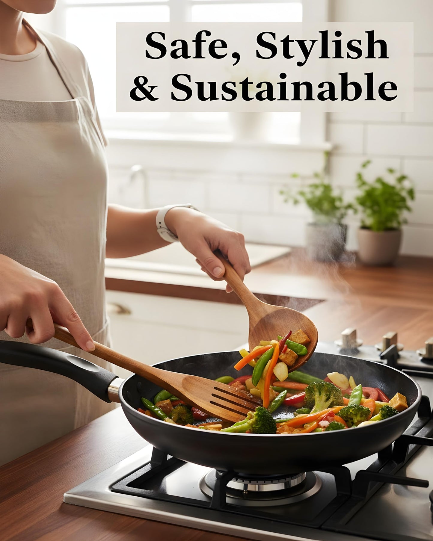 12-Piece Natural Teak Wood Utensil Set with Holder & Rest - Nonstick Cooking Spoons, Spurtles, Heat Resistant Tools