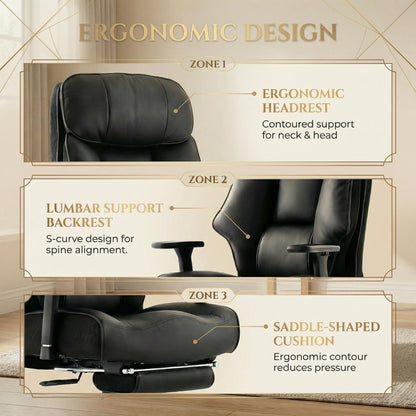 EXCEBET Big and Tall Office Chair 500lbs - 22.4" Extra Wide Seat Ergonomic Executive Chair, Heavy Duty High Back Leather Office Chair with Footrest, Lumbar Support & Adjustable Arm (All Black)