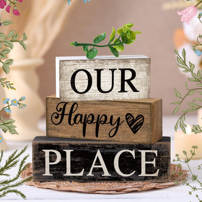 Briwooody 4 Pcs Farmhouse Wooden Table Decor Reversible Sweet Home Tiered Tray Decor Rustic Eucalyptus Leaves Wood Block Sign Gifts for Home Table Kitchen Shelf Decoration