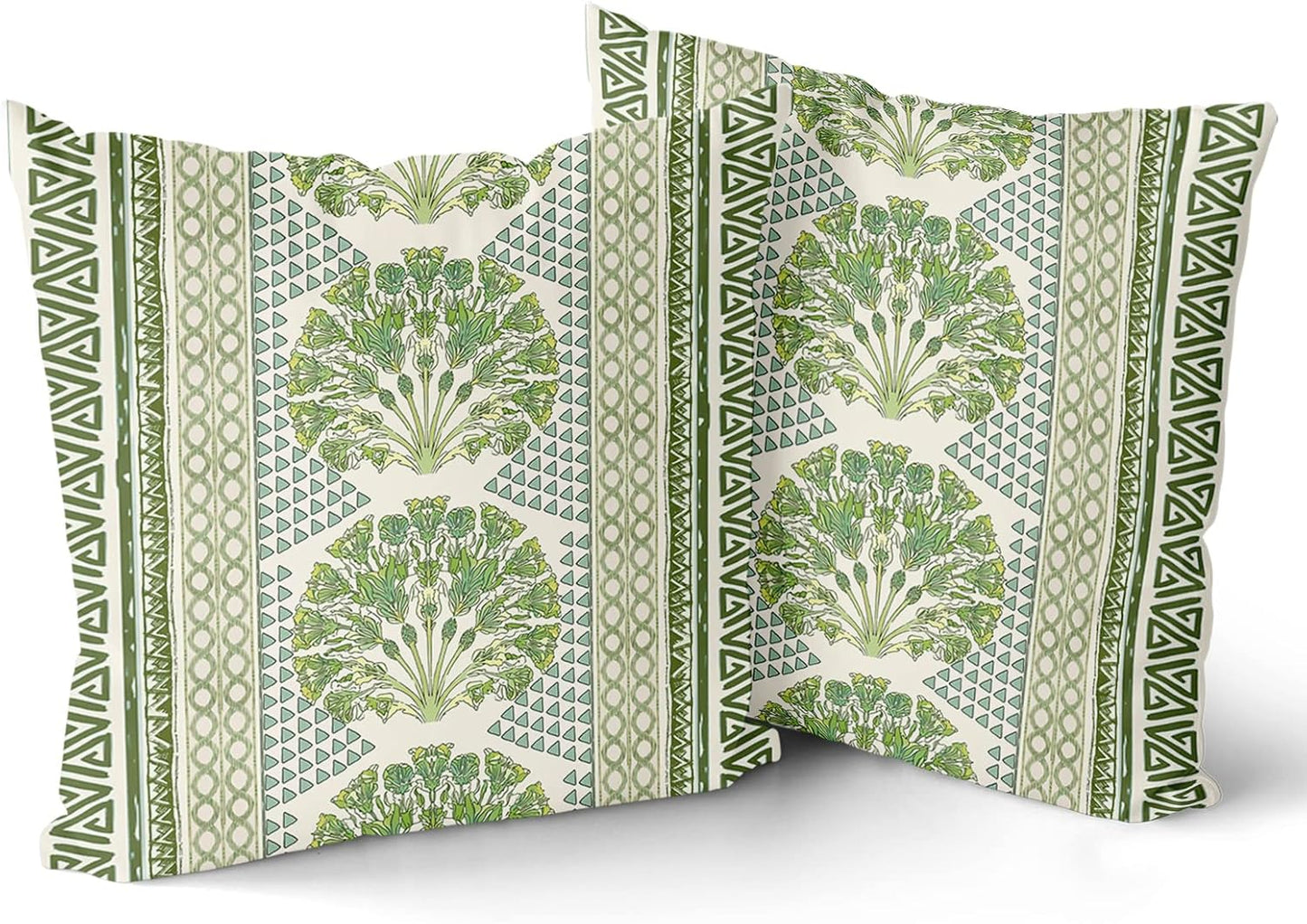 Sweetshow Summer 18 Inches Set 2 Sage Green Flowers Pillowcovers Geometric Throw Pillow Covers Cushion Case for Sofa