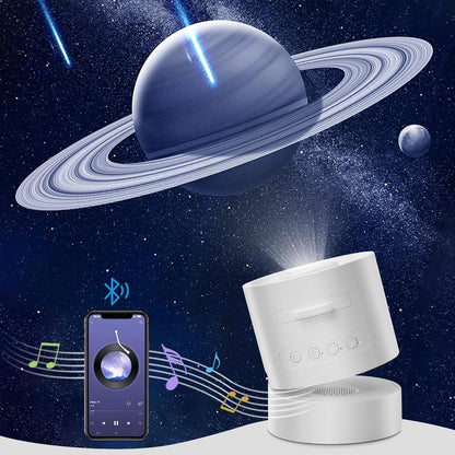 6 Planet Projector Night Light for Bedroom,Starry Galaxy Light Projector with Bluetooth Speaker,White