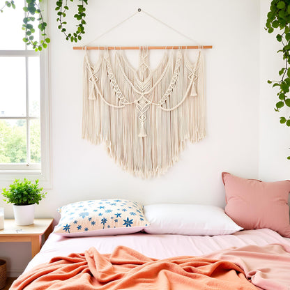 Mkono Macrame Wall Hanging Boho Home Decor Chic Woven Decoration for Bedroom Living Room Apartment Dorm Gallery Perfect Handmade Christmas Gift Ideas, 1 Pack, Large Size, 36"x35"