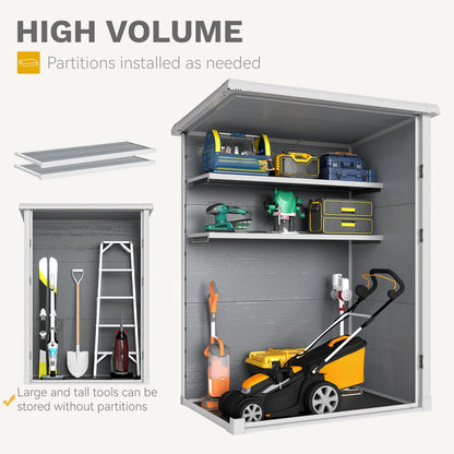 DWVO Outdoor Tall Storage Shed 60 Cuft with 2 Shelves, 5X3FT Vertical Tool Shed with Floor & Lockable Doors, Sturdy Double-Wall Plastic Cabinet for Garbage Cans and Garden Storage
