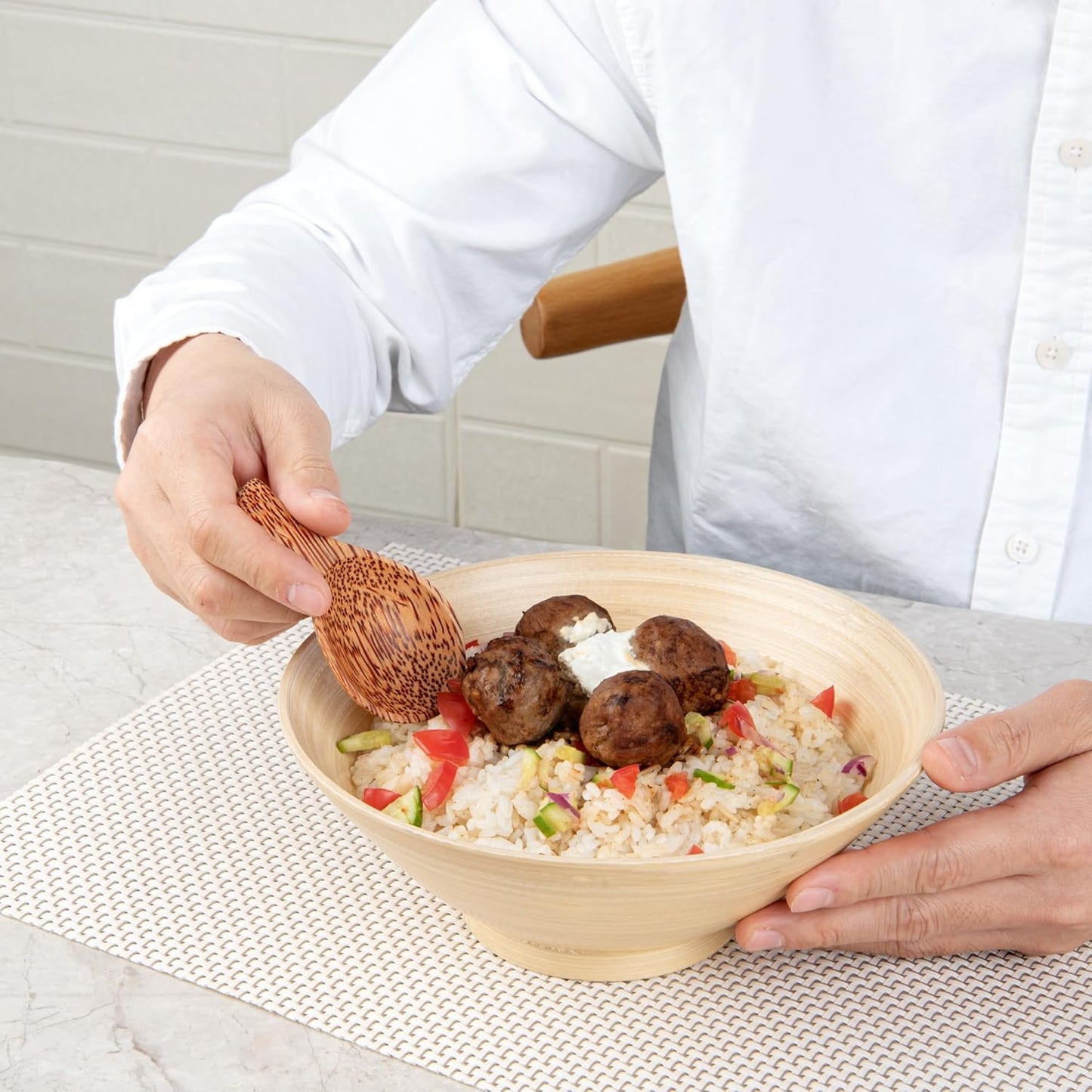 Restaurantware Coco Casa Handmade Serving Spoons - 4 Greaseproof Coconut Spoons, 3.8 Inch, Sustainable Flatware