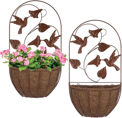 BAYN 2PKs Hummingbirds, Wall Hanging Planter Decor Art with Metal Wall Mounted Planters Indoor Outdoor Wall Planter