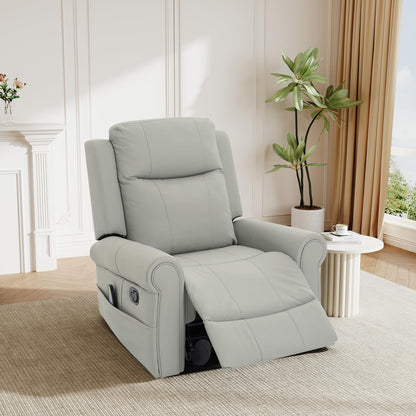 Christopher Knight Home Hayezi 270° Swivel Rocker Recliner, Massage and Heating Chair, PU Leather Living Room Manual Recliner with Dual Reclining Positions & Side Pocket, for Nursery Bedroom, Gray