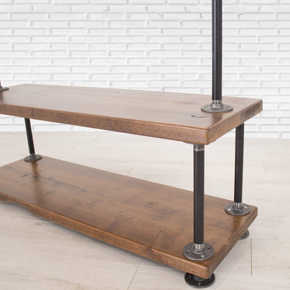 Industrial Pipe Clothing Rack with Wood Shelving by William Robert's Vintage