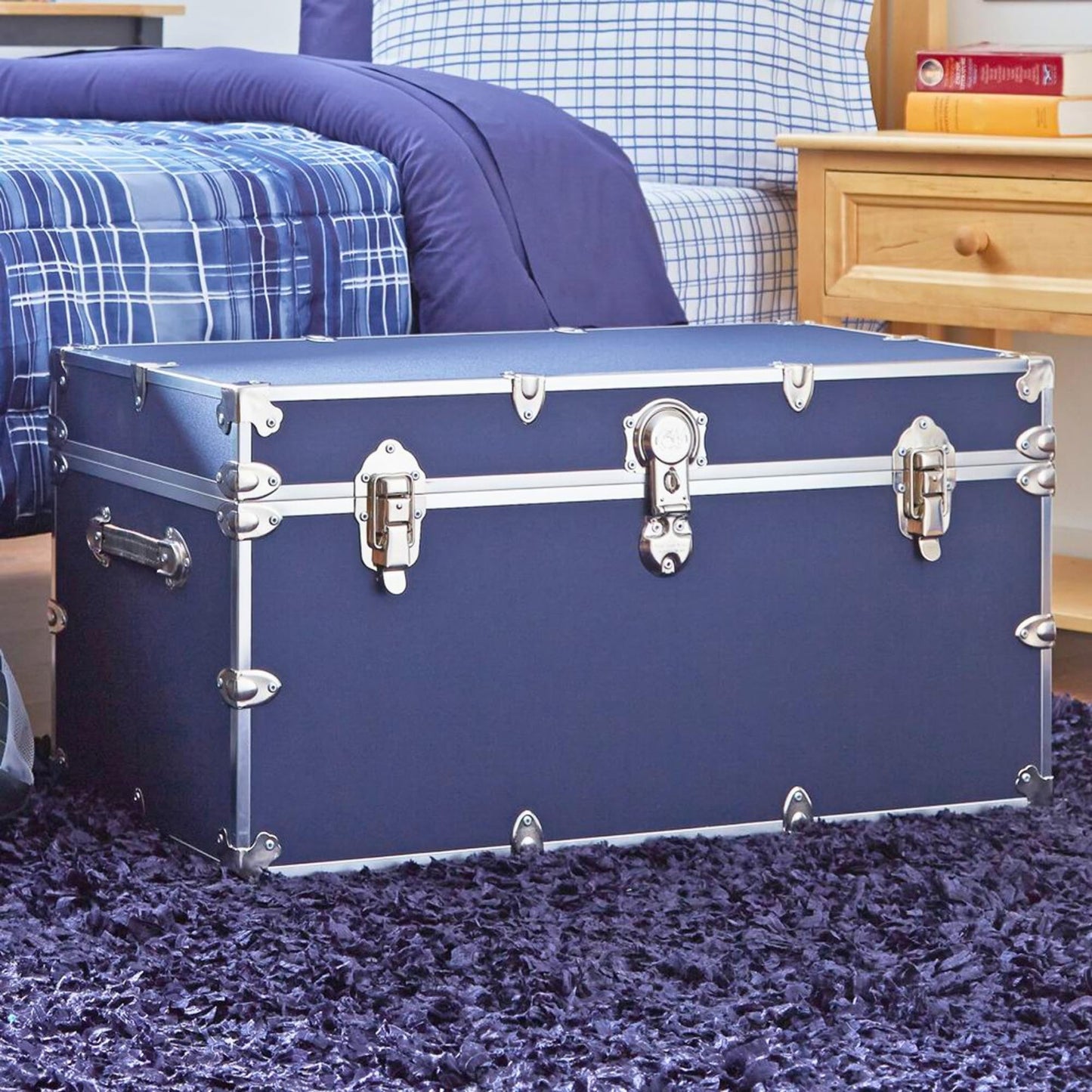 Rhino Trunk & Case Classic XXL Home Storage & College Trunk With Wheels - 36”x18”x18”, Seats 1500+ lbs, Soft-Close Lid. USA Made Secure Dorm Furniture, Organization, Steamer Style Blanket Chest