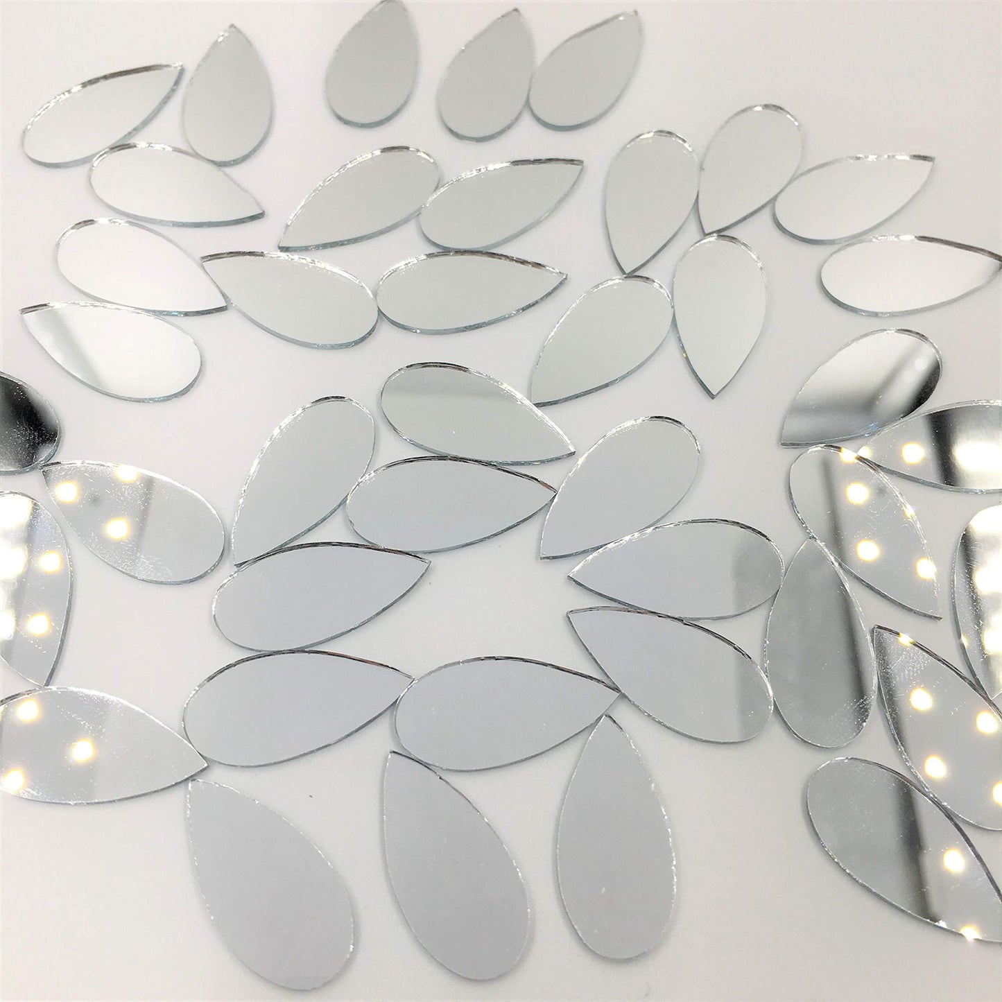 NUO RUI 150pcs 1" x 1/2" Teardorp Shape Craft Mirrors Small Mosaic Mirror Tiles for Craft Projects