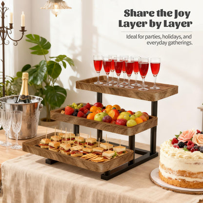 Serving Tray for Party, 3 Tier Cupcake Stand Tiered Tray Stand Large Serving Platter for Serving Food Dessert Table Display Set Reusable Trays for Candy, Veggie, Fruit, Snack