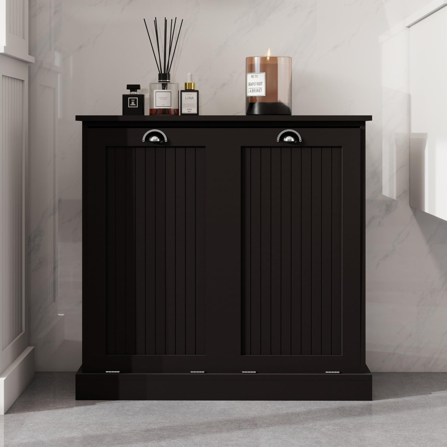 Two Compartment Tilt Out Laundry Sorter Cabinet Black