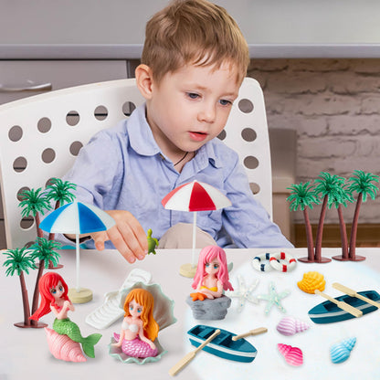 Haooryx Beach Fairy Garden Miniature Ornament Accessories - 31Pcs Summer Ocean Cake Topper Decoration DIY Resin Micro Seaside Scene Figure for Summer Beach Swimming Pool Birthday Party Favor Supplies