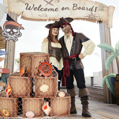 Zeivvnef Pirate Party Decorations Wooden Party Box Western Cowboy Party Decorations - Ocean or Pirate Party Favors Adventure Birthday Photo Booth Props, 6 Pack