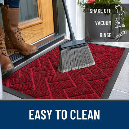 OLANLY Waterproof All-Season Front Door Mat - Sturdy Natural Rubber, Easy Clean Herringbone Design (Wine Red, 47x17)