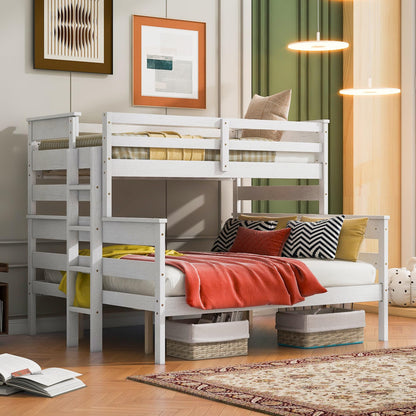 Acosure Solid Wood Twin XL Over Queen Bunk Bed with Ladder and Slat Support,Bedroom Detachable Bed Frame w/Easy Assembly & No Box Spring Required,for Kid Adult Boy Girl Teen,White