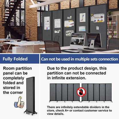 Strongbird Room Partition,Folding Privacy Divider,Office Partition Dividers,Office Dividers Wall, 10'6"W x 6'7"H,Grey