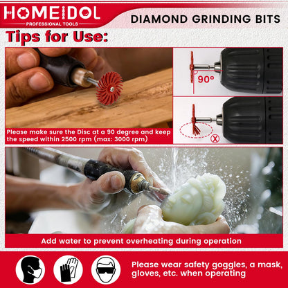 51Pcs Diamond Bits for Dremel Tool Accessories, HOMEIDOL Polishing Kits, 1" Radial Bristle Disc with 3/32", 1/8" Shank Rotary Tool Bits Diamond Grinding Bits for Stone Ceramics Metal Sanding