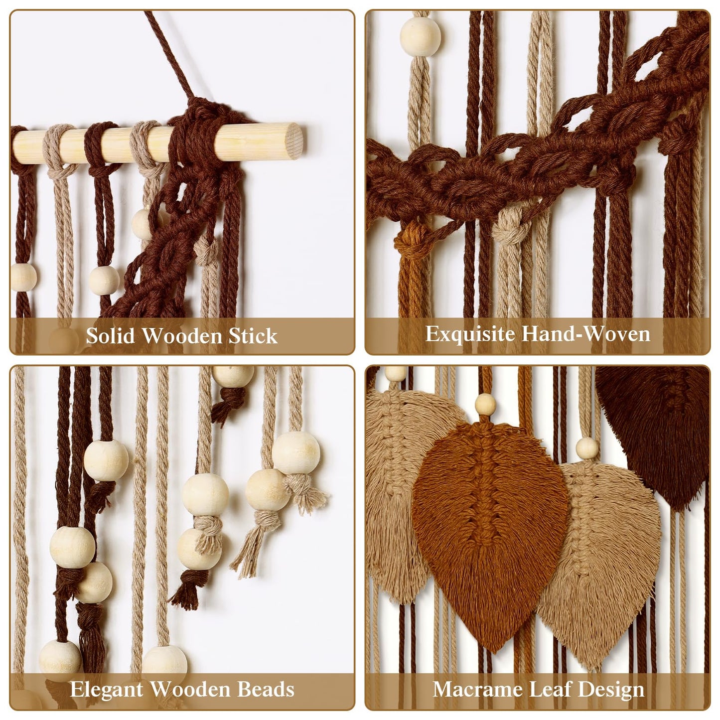 Weldomcor Macrame Wall Hanging Boho Leaf Woven Tapestry, Bohemian Chic Home Decor Modern Handmade Leaves Feather Wall Art Decorations for Bedroom Living Room Apartment Ornament 16.5" W X 31.5" L