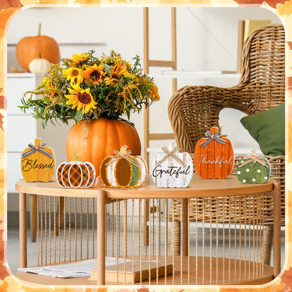Yousoontic 6 Pcs Thanksgiving Decor for Home Pumpkin Wooden Block Sign Autumn Fall Table Centerpiece for Thanksgiving Tiered Tray Harvest Table Mantel Shelf Decor(Classic)