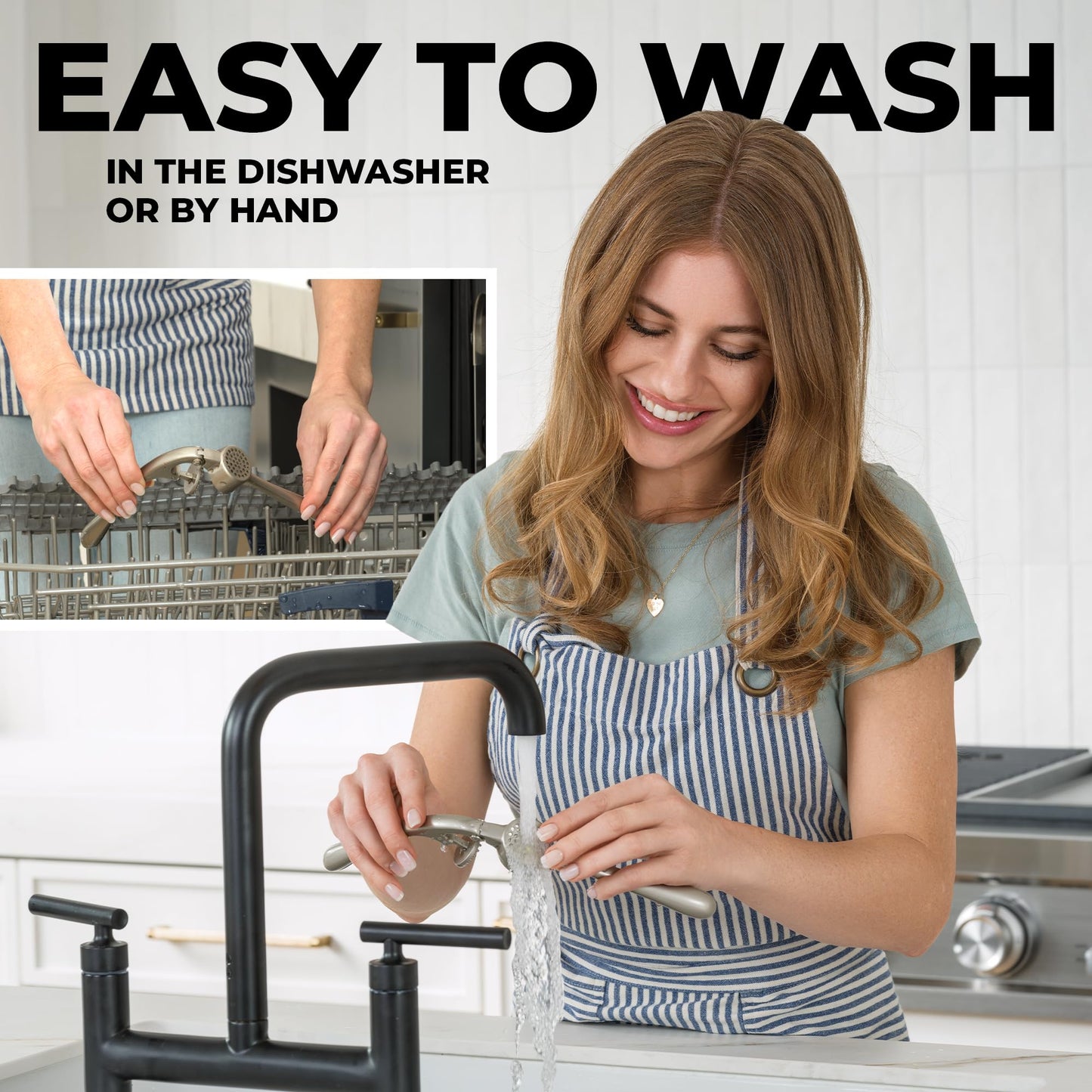 Zulay Kitchen Premium Garlic Press Set - Rust Proof Professional Garlic Mincer Tool - Easy-Squeeze, Easy-Clean with Soft, Ergonomic Handle - Silicone Garlic Peeler & Brush (Silver)