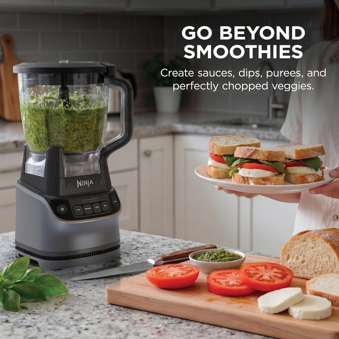 Ninja UltraCrush Professional Kitchen System | 1500W, 72oz Full-Size Blender, 8-Cup Food Processor & 18 oz To-Go Cup | Total Crushing Technology, Smoothies, Ice Crush, Chopping & More | Silver | BP401
