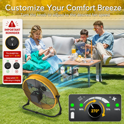 T-SUNUS 16" Battery Powered Floor Fan, 15600mAh Rechargeable Cordless Fan 2500 CFM High Velocity Airflow, Quiet Brushless Motor, 360° Adjustable Tilt for Home Garage Outdoor Patio RV Emergency Camping