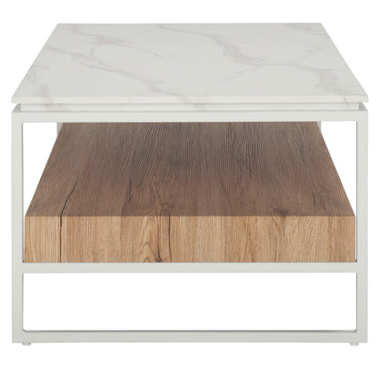 SAFAVIEH Home Collection - Aurelian White Faux Marble Rectangular Coffee Table with Lower Wood Shelf, Modern Design (COF7016A)