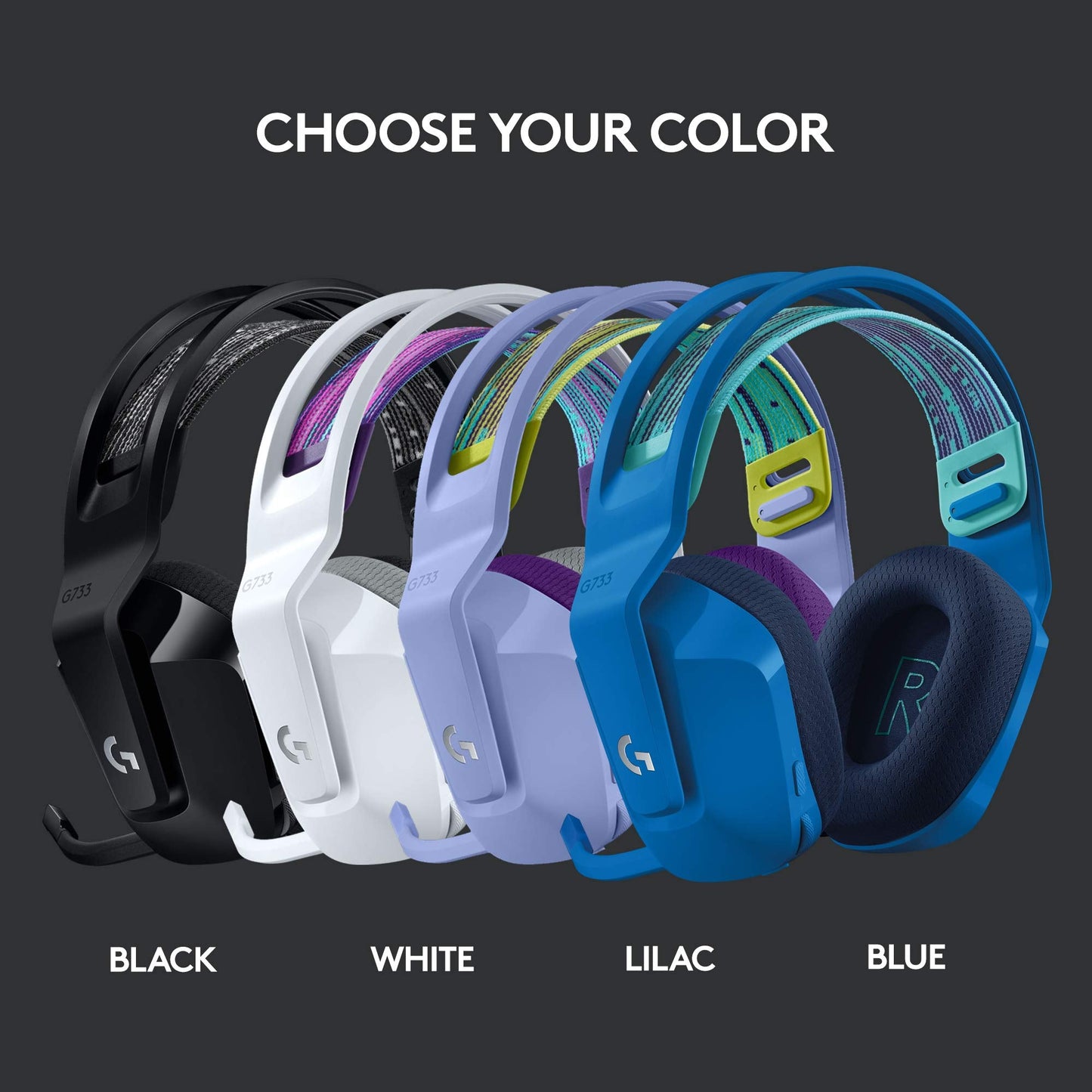 Logitech G733 Lightspeed Wireless Gaming Headset with Suspension Headband, LIGHTSYNC RGB, Blue VO!CE mic Technology and PRO-G Audio Drivers - Blue