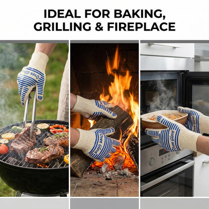 Heat Resistant Oven Gloves - 2 Pack, 540 Degree Professional Grade Oven Mitts with Fingers, Non-Slip Silicone Grip Cooking Gloves for Baking, Grilling, BBQ, Fireplace and Sourdough