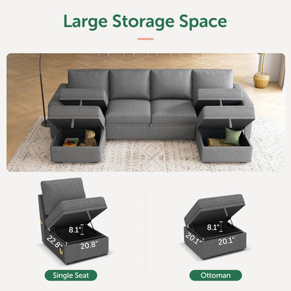 HONBAY Modular Sectional Sleeper Sofa Bed, Sectional Couch with Pull Out Bed U Shaped Modular Couch with Storage Ottoman for Living Room, Dark Grey