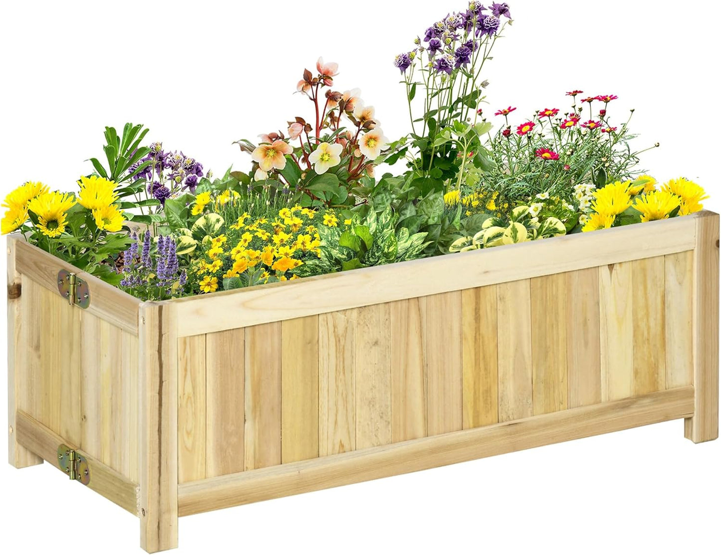 28'' 12'' 10" Outsunny Foldable Raised Garden Bed, Wooden Planter Box, Herb Garden Planter with Drainage Holes