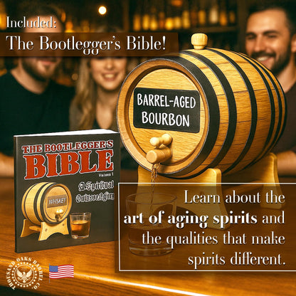 1 Liter Whiskey Barrel Dispenser with Chalkboard Front - Oak Barrels for Aging Whiskey, Cocktails, Tequila - Bourbon Barrel Home Bar Decor - Charred 1L Mini Whiskey Barrels