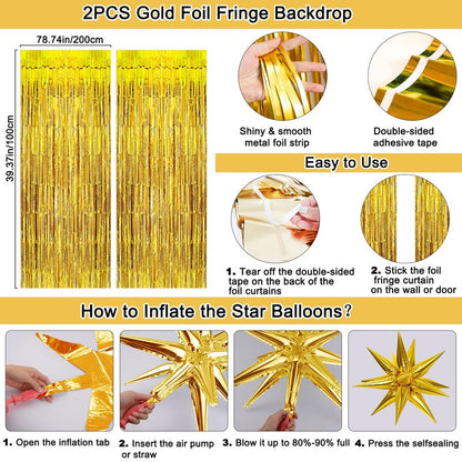Black and Gold Birthday Decorations for Men Women, Black Gold Party Decorations Kit with Happy Birthday Banner Backdrop Tablecloth Foil Curtains Balloons Arch, Happy Bday Party Supplies for Him