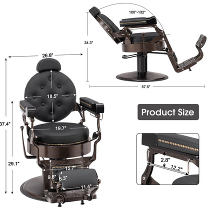 BarberPub Vintage Barber Chair Heavy Duty Metal Frame All Purpose Hydraulic Recline Salon Beauty Spa Chair Styling Equipment 9207 (Black)