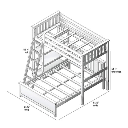 Max & Lily L Shape Twin over Full Bunk Bed with Bookcase, Clay