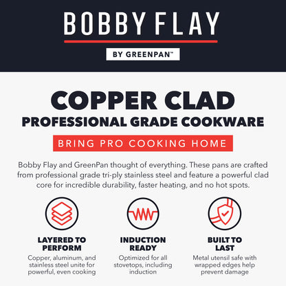 GreenPan x Bobby Flay 8 Piece Copper Clad Pots & Pans, Induction Ready Cookware, Measurement Markings, Stainless Steel Base & Interior, Oven Safe to 500˚F
