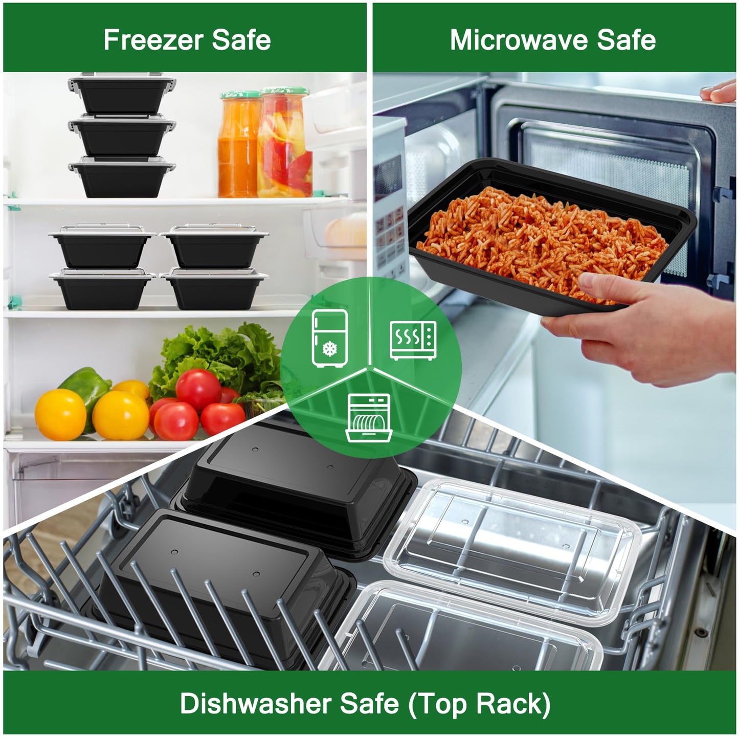 Dealusy 50 Pack (100-Piece) 38 oz Meal Prep Containers Reusable with Lids, Sturdy Leakproof & Food Safe, Microwave, Freezer, Dishwasher Safe Prep Containers, To Go Take Out Plastic Food Storage