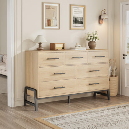 Garvee 7 Drawer Dresser, Freestanding 52 in Wide Drawer Dresser with Storage for Bedroom, Wooden Closet Storage Chest for Living Room, Natural Oak