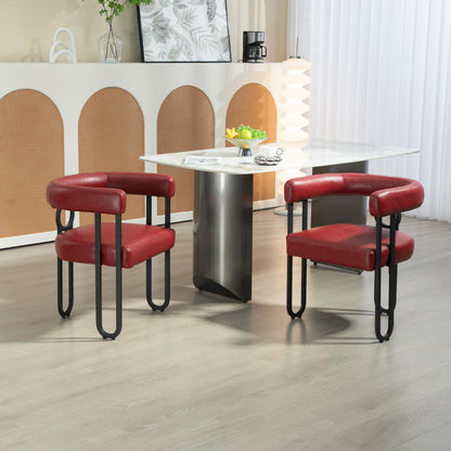 House Hold Contemporary Designed PU Fabric Upholstered Accent,Dining Chair,Barrel Side Chairs Kitchen Armchair for Living Room Set of 2 (Wine red PU)