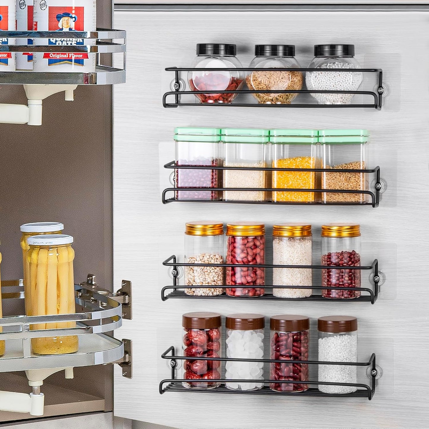 ROFAY 4 Pack Spice Rack Organiser, Wall Mounted Tier Shelf with Adhesive Sticker & Screws for Spices, Herbs, Jars