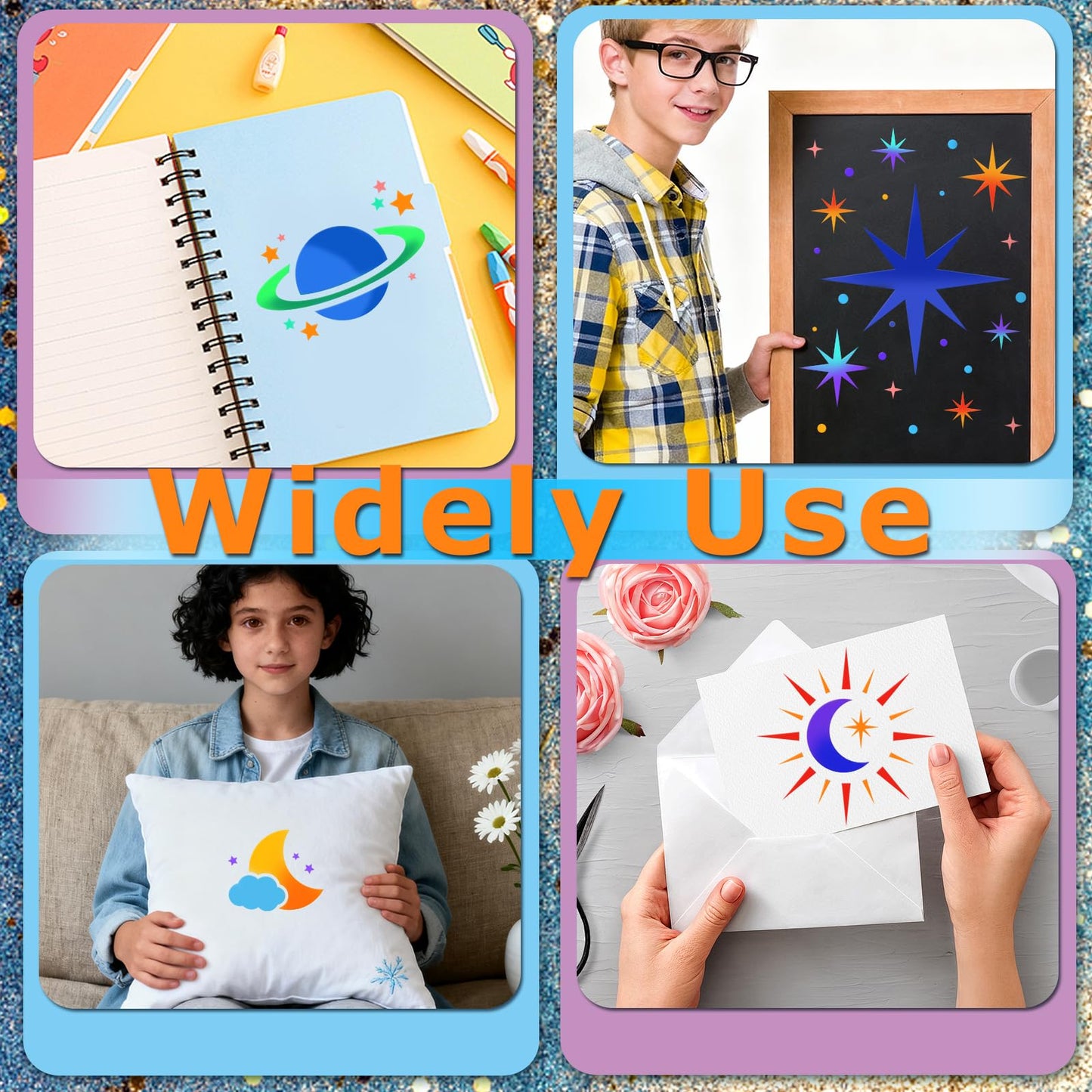 18 PCS Large Star Stencil for Painting Reusable Paint Stencils for Walls Twinkle Star Wall Drawing Stencils for Painting on Wood Craft Canvas Fabric Home Decoration