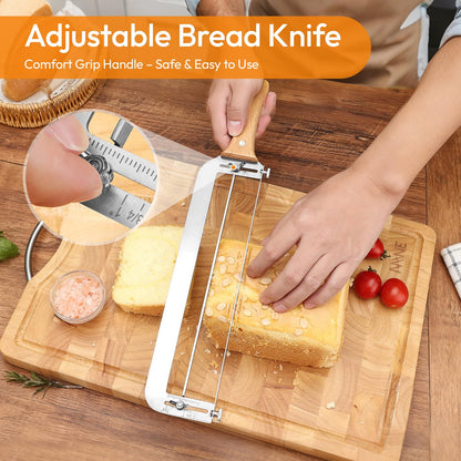 LACRTOPE Adjustable Bread Slicer for Homemade Bread - Sourdough Bread Knife with Precision Thickness Guide & Serrated Stainless Blade, Manual Bow Bread Cutter for Bagels & Baguettes, Ideal Baker Gift