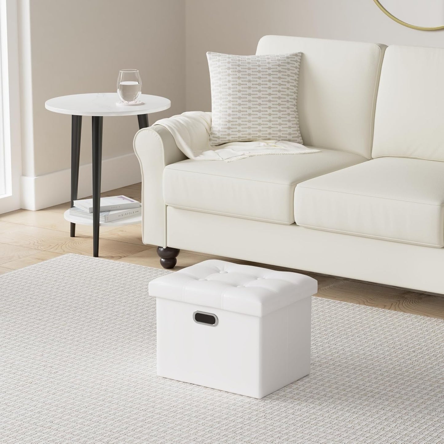 COSYLAND Storage Ottoman 17x13x13in, Leather Rectangle Foot Rest Folding Ottoman for Room Organizer with Handles