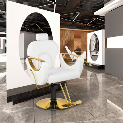 Tythical Salon Chair for Hair Stylist, Reclining Hair Salon Chair for Home, Barber Styling Chairs with Heavy Duty Hydraulic Pump, 360 ° Swivel, Multi-Function Beauty Spa Equipment Cream White Gold