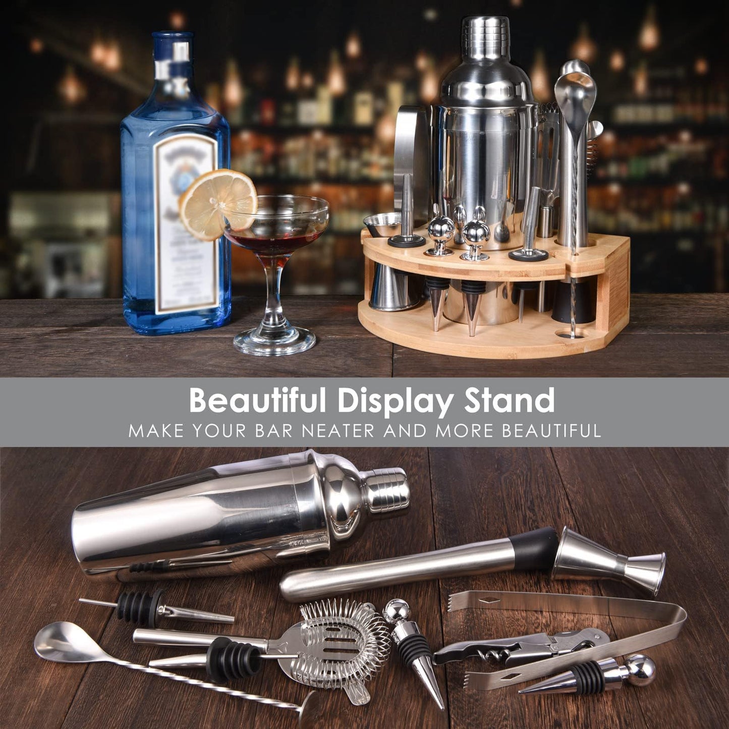 Esmula Cocktail Shaker Set,12 Piece 25oz Bartender Kit with Stand,Bar Set for Mixed Drink, Professional Bar Accessory : Shaker,Jigger,Strainer,Muddler,Liquor Pourers, House Warming Gifts