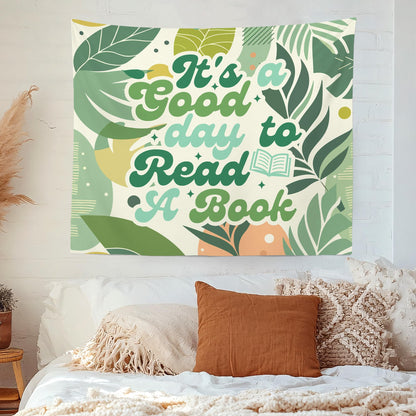 MNASAIOO It's A Good Day to Read A Book Classroom Wall Tapestry Hanging,Green Plants Leaf Reading Banner Tapestries,Boho Wall Decor for Kids Book Lovers School Library Reading Nook Corner Dorm 50x60in